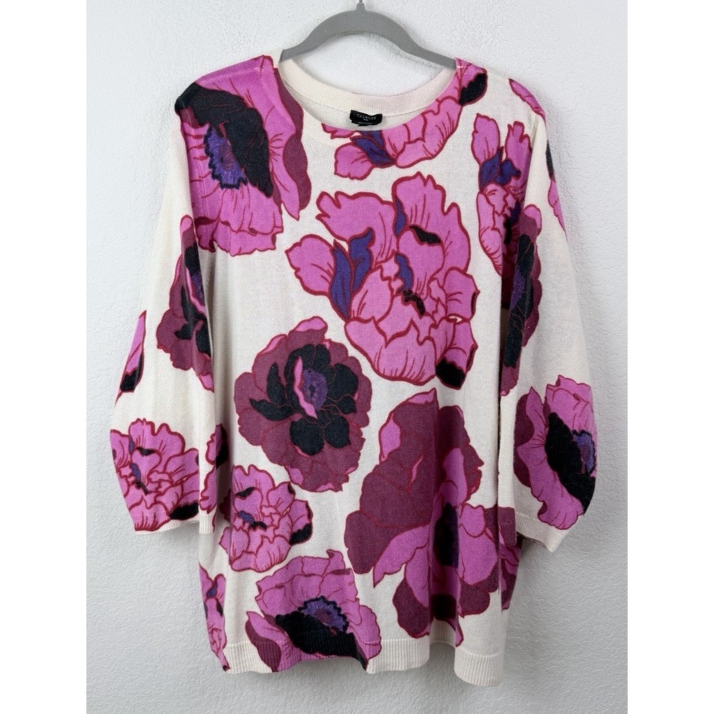 Talbots 100% Cashmere Sweater Pullover Sz 3X Floral Quiet Luxury Mature Feminine